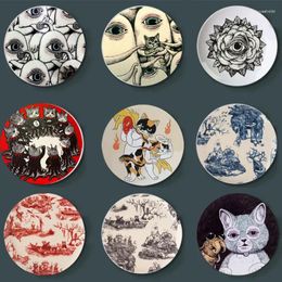 Figuras decorativas Higuchi Yuko, plato de diseño japonés, plato de gato encantador para decoración del hogar, bandeja Dim Sum, arte redondo de cerámica para fiesta