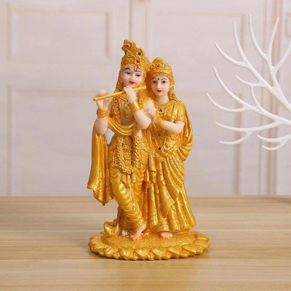 Figurines décoratives Hindu Radha Krishna sur Lotus Statue Resin Sculpture pour le bureau à domicile