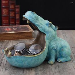 Figuras decorativas Estatuas de hipopótamo Decoración de resina sintética Table creativa de casas Hippo Sundies Container Handicraft