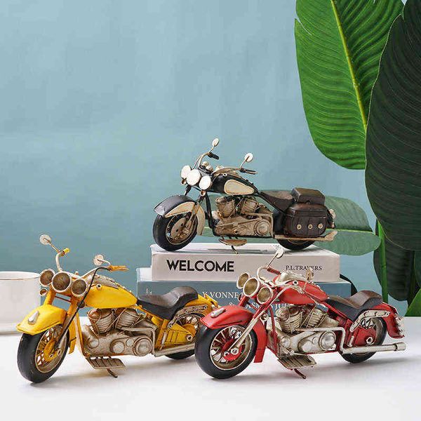 Figuritas decorativas Diseño del hogar Decoración retro Hierro Motocicleta Modelo en miniatura Metal Industrial Viento Decoración de la habitación Accesorios estéticos Vino Ca