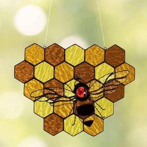 Figurines décoratives nid d'abeille suspendus ornement dessin animé abeille attrape-soleil ferme jardin cour acrylique décorations pour la maison fenêtre parasol