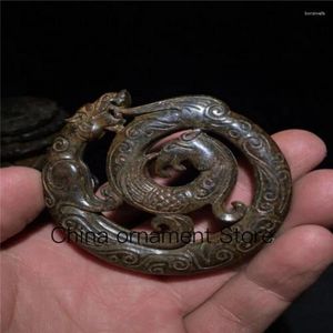 Figurines décoratives Hongshan Culture Iron Stone Dragon Phoenix Pendant High Hollow Hangle