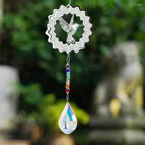 Figurines décoratines Hummingbird Spinners de vent Suncatcher pour décoration de jardin de jardin 3D carillon cinétique arc-en-ciel chakra cristal pris