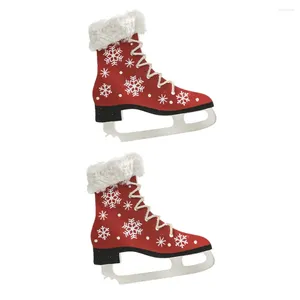 Figurines décoratives Chaussures de patins de glace suspendues ornement paillettes Snowflake Pendant Hockey Wood Coue décorations de Noël