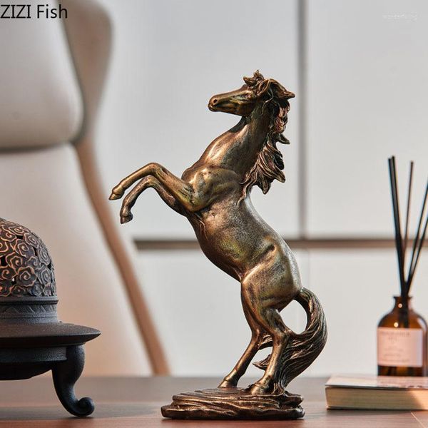 Figurines décoratives Imitation cuivre cheval Statue rétro Animal résine bureau décor artisanat ornements Steed Sculpture Vintage maison