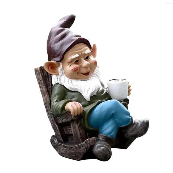 Figurines décoratives en résine Gnome nain, chaise à bascule, ornement, artisanat de jardinage, Patio, boire tranquillement du thé, décoration de jardin
