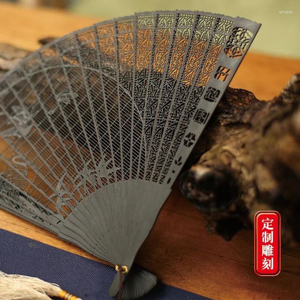 Figuras decorativas en Suzhou JiShan, madera hueca de ébano, ventilador de viento chino, artesanías antiguas, regalos personalizados