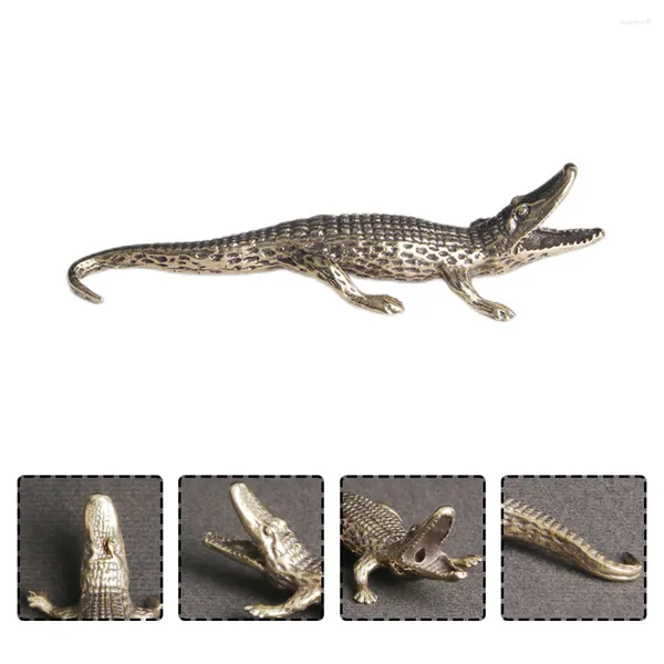 Figurines décoratives porte-brûleur d'encens bâton de Crocodile en métal Mini Sculpture en laiton Figurine Vintage Animal Statue encensoir Alligator cuivre