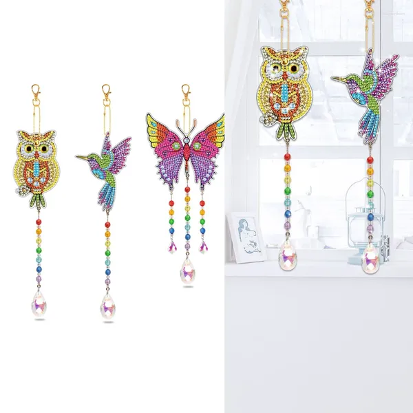Figurines décoratives Cadeau intérieur et extérieur pour enfants en acrylique éolien carillon 5d Diamond Dessin DIY Rainbow