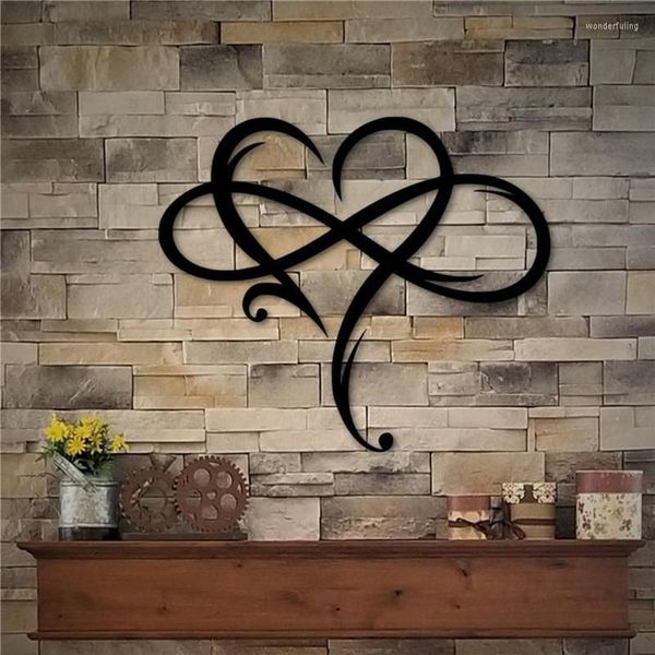 Figuritas decorativas corazón infinito decoración de pared de acero arte de Metal signo de amor para el hogar campanas de viento de boda decoraciones colgantes