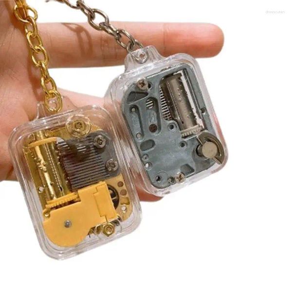 Figurines décoratines Innovation carrée de trèfle avec mouvement de boîte de musique bijoux de chaîne de clés portable unique petit pendentif