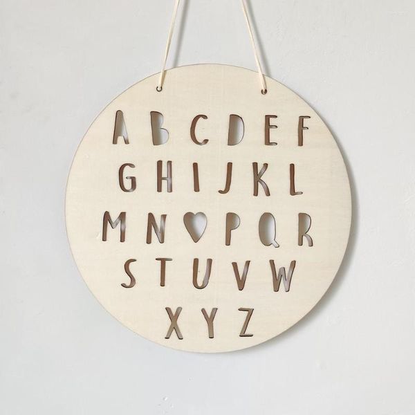 Figurines décoratives INS nordique rond copeaux de bois tenture murale ornements Alphabet lettre décor maison dortoir accessoires 25 CM 1 PC