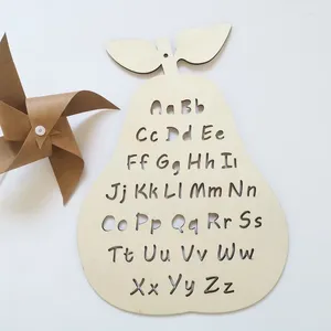 Figurines décoratives INS Nordic en bois ABC Alphabet Lettre Board Copeaux de bois Forme de poire Ornements muraux pour chambre d'enfant Chambre d'enfant