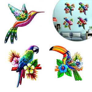 Figuras decorativas Arte de pájaro de hierro Escultura de pared Hanging Garden Garden Hummingbird Parrot 4 Decoración de color Regalo para el hogar para amigos