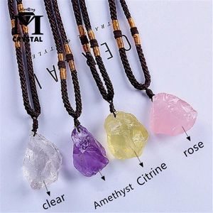 Decoratieve beeldjes Onregelmatige Natuurlijke stenen Cuiltal Pendant Paarse Wit Citrine Pink Quartz Crystal Necklace Sieraden Genezing edelsteen