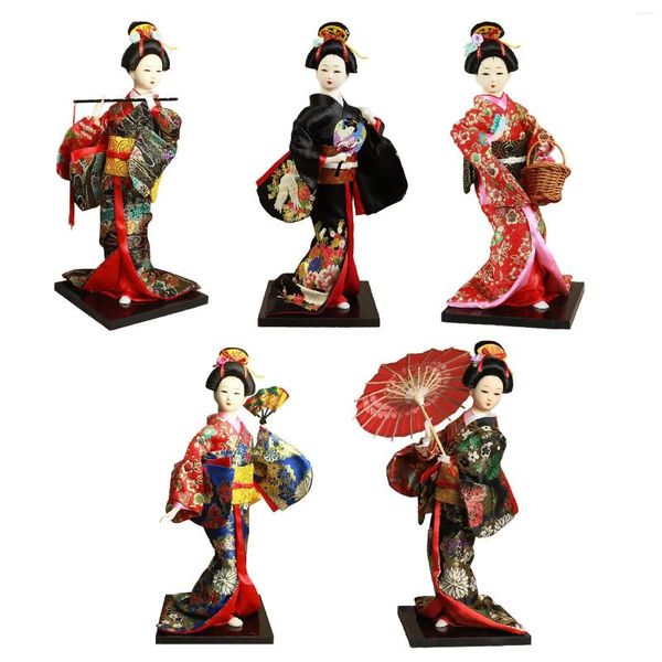 Figuras decorativas Japanese Geisha Kimono Doll 12 pulgadas Estatua de niña de figura asiática Kabuki para la sala de estar de escritorio de gabinete Oficina en el hogar