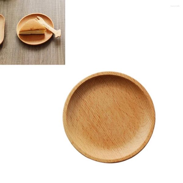 Figuritas decorativas Plato de comida de estilo japonés Bandeja redonda para sostener refrigerios para restaurante Bebé Taza de madera cuadrada dividida Playa Postre Cocina