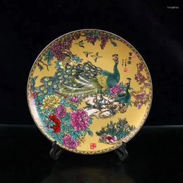 Decoratieve beeldjes Jingdezhen Antiek porselein Qing Qianlong AuSpiricy Peacock Wealth Picture Flat Plate Apporting Home Decoratie