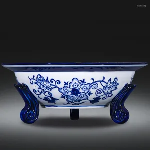Figurines décoratives Jingdezhen Ceramics créatics créatifs en porcelaine bleu et trépied assiette de fruits panier bassin de nourriture chinoise ménage