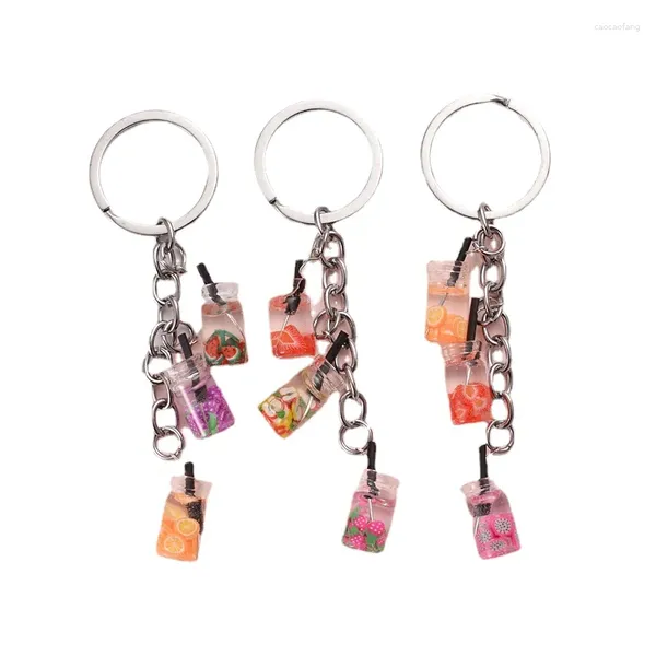 Porte-clés décoratif pour bouteille de jus, Mini pendentif émulationnel coréen pour boisson aux fruits, sac cadeau créatif