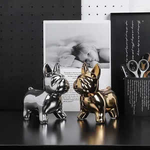 Figurines décoratives kawaii animal chien sculpture ornement piggy banc home décoration intérieur artisanat cadeau pour les enfants électroplastes modernes