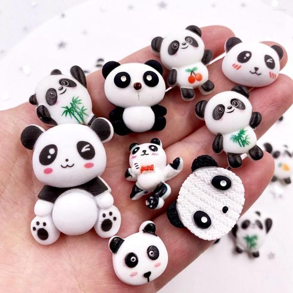 Figurines décoratives Kawaii résine colorée Panda Flatback Cabochon Scrapbook bricolage accessoires pour la maison décor Figurine artisanat OM09