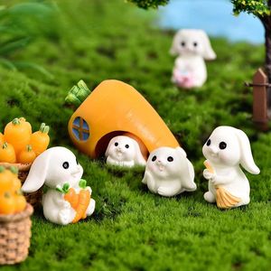 Decoratieve beeldjes Kawaii hars konijn ornament Pasen wit konijn wortel beeldje poppenhuis taart tuindecoratie accessoires miniaturen