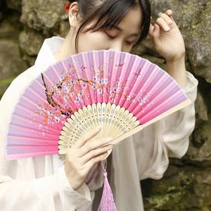 Decoratieve beeldjes Keeping Vouwventilator voor jaar Chinese stijl Bamboo Hand met imitatie Silk Floral Print Women