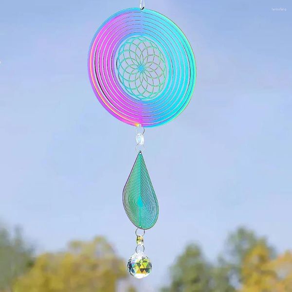 Figurines décoratives cinétiques Mandala Vent Spinner 3D Gradient Color Drop cristal Prism Ball Sun Catcher suspendu Decor de jardin avec 360 °