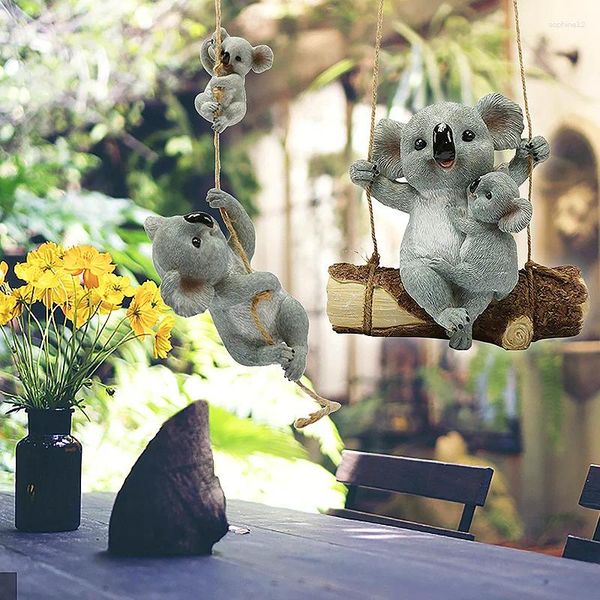 Figurines décoratives koala figurine arbre suspendu décoration jardin décoration ours swing animal artisanat extérieur pendentif