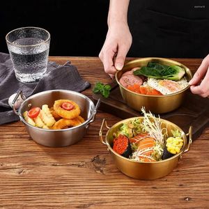 Decoratieve beeldjes Koreaanse retro legering keukenkom Instant Noodle servies dubbel oor Duurzame roestvrijstalen voedselcontainer