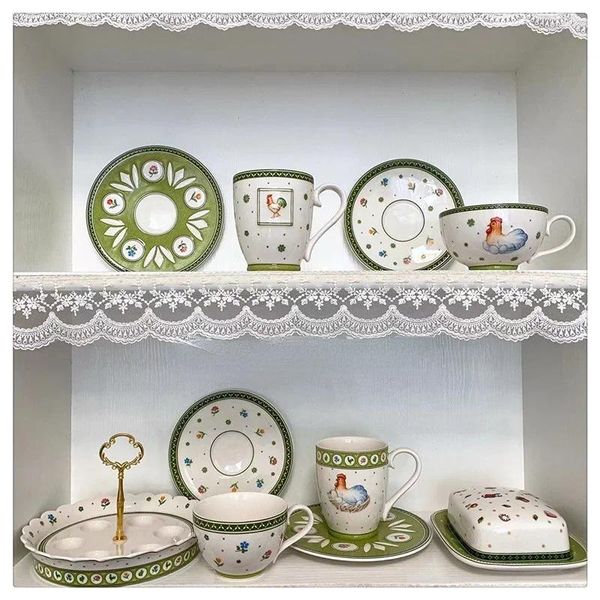 Figurines décoratives L, assiette créative en céramique, tasse, soucoupe, plat d'eau, Carton d'œufs, boîte à beurre, plateaux