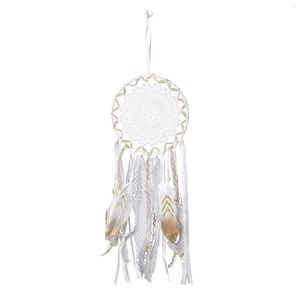 Figurines décoratives attrape-rêves en dentelle attrape-rêves blancs pour filles chambre décoration murale avec pendentif plumage