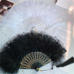 Figuras decorativas Fan de encaje Fanedero plegable chino Sweet Fawic Gothic Dance Hand Fans Art Craft Single/Double-Side Feathers Decoración