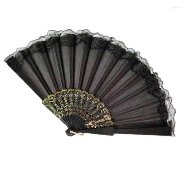 Figuras decorativas Ventilador plegable Estilo chino Mujer de baile Mano de plástico Cultura española Patrón de flores Boda