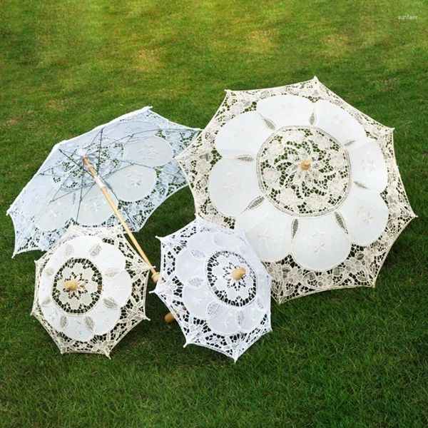 Figurines décoratines Lace Umbrella Parasol Mariage vintage Bride pour la mariée Gift Po Props Kids Home Decoration Blanc / Beige