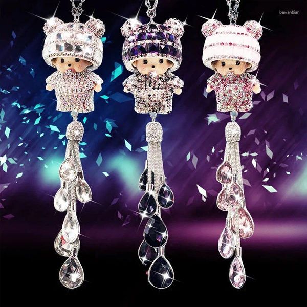 Figurines décoratives dames voiture suspendue avec diamant poupée moderne cristal charrot miroir de décoration ornement ornement bébé kamer décoratie