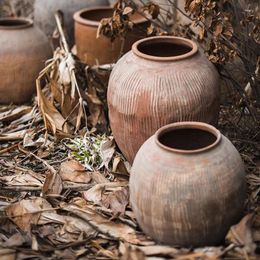 Figurines décoratives grand pot de poterie Antique vieux Pithos faïence ornements Vase parterre de fleurs rouge