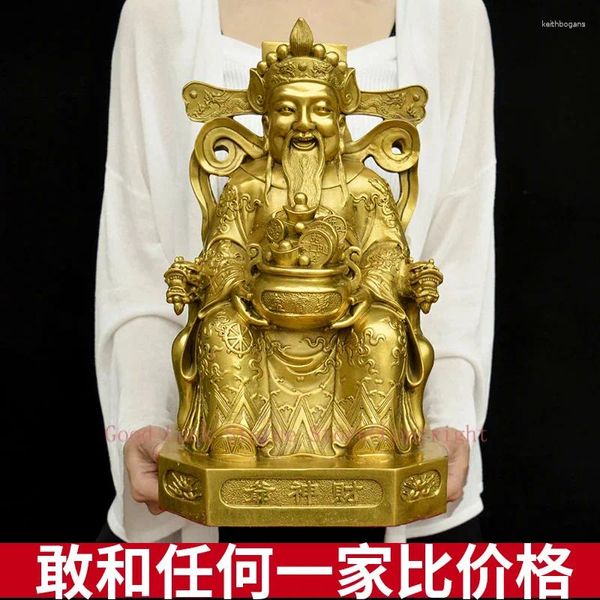 Figurines décoratives grandes bonnes sociétés de Bouddha Hall Decoration Foliving Business Money Drawing Gold God of Wealth Mammon Lrass Statue