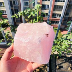 Decoratieve Beeldjes Grote Natuurlijke Roze Rozenkwarts Kristal Reiki Healing Specimen Ruwe Losse Stenen Chakra Mineralen Bruiloft Woondecoratie