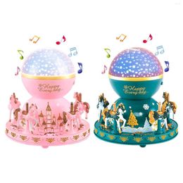 Decoratieve beeldjes Led Carousel Music Box Paarden met kleurveranderende lichten Kinderen Musical Globe for Mothers Day Birthday