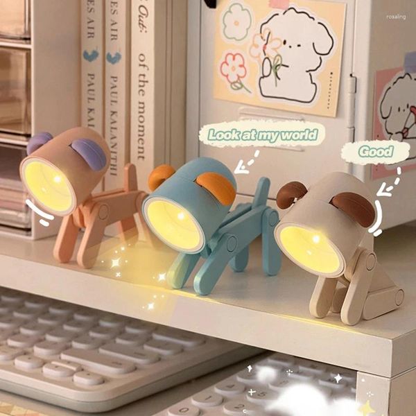 Figurines décoratives LED Mini veilleuse pliante en forme de chien, éclairage d'ordinateur portable, ornement de bureau, lumières de Table, sommeil mignon, dessin animé de noël