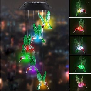 Figuras decorativas LED Solar Hummingbird Chime Hanging Light Automatic Light 7 Colors Changing for Home Garden Decoration
