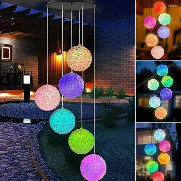 Figuritas decorativas LED Solar Wind Chime bola de cristal impermeable colgante colibrí luz cambio de Color para el hogar Garde E1Y3