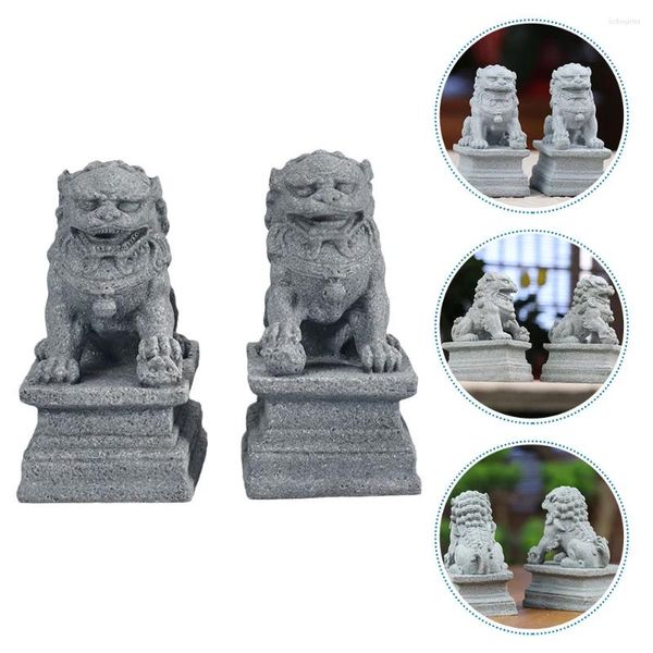 Figuritas decorativas estatua de León estatuas Feng Shui Foo perros guardianes Mini decoración de piedra adorno de escritorio de estilo chino