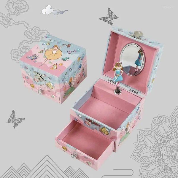 Figuras decorativas Joyería de niña Niños Bin Música Caso de almacenamiento con espejo y cajón elegante bailarina para niñas