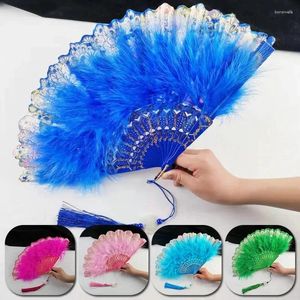 Decoratieve beeldjes Lolita Feather Folding Fan Japanse Sweet Fairy Girl Gothic Dance Hand met hanger Gift Wedding Party Decoration