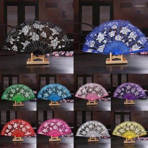 Figurines décoratives Lolita Gothic Fan Produits uniques Dentelle espagnole Rose pliée Fans de danse fleur pour la décoration de fête Bambou Cosplay