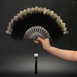 Decoratieve beeldjes Lolita Gothic Feather Folding Fan Retro Court Dance Hand Fans met hanger voor bruiloft decoratie Pography Props