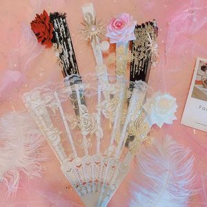 Figuras decorativas Lolita Lace Women Plegable Fan Handheld retro Rose Rose Dark Gothic Dance Cosplay Po Props Hand Wedding Fiesta de bodas